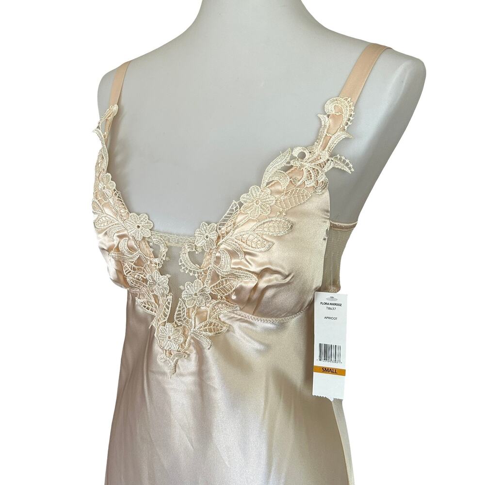 NWT Flora Nikrooz Apricot Satin Lace Trim Nightgown Slip Dress Sz S